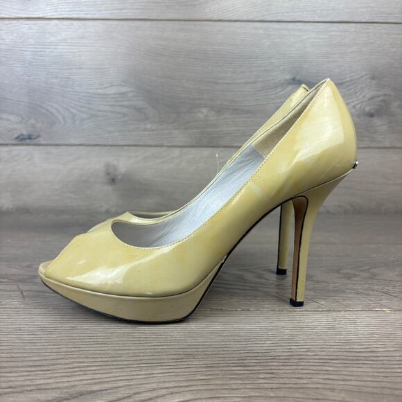 CHRISTIAN DIOR Beige Leather Peep-Toe Platform High Heels Pumps Women's 7 / 38 - Picture 6 of 10